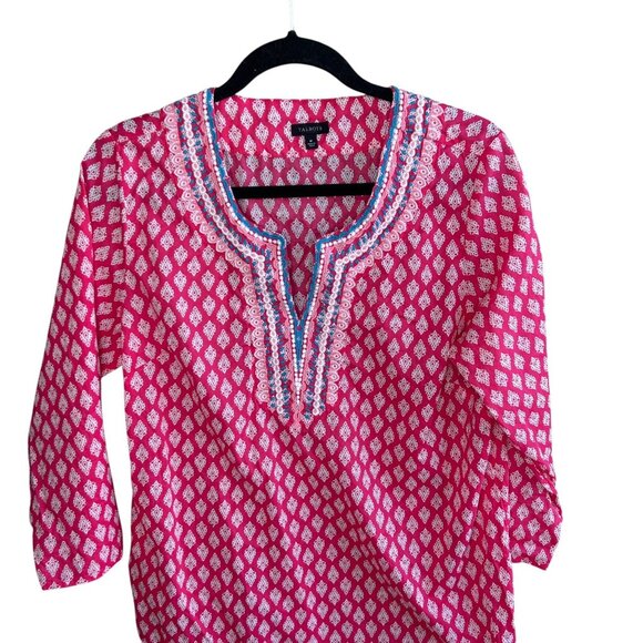 Talbots Pink White Boho Breezy Coastal Embroidered Tunic Top Size Medium - Picture 1 of 7
